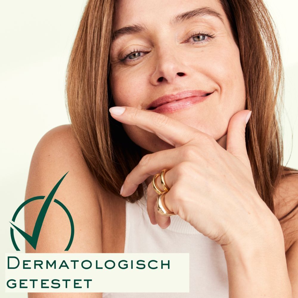 Nahaufnahme eines lächelnden Gesichts. Dermatologisch getestet.