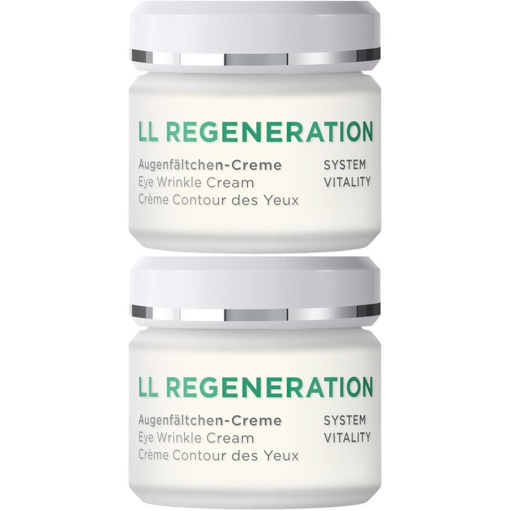 Zwei Tiegel LL Regeneration Augen-Creme nebeneinander.