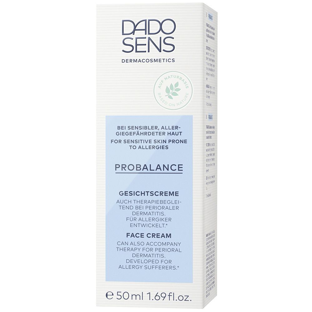 DADO SENS PROBALANCE Gesichtscreme Kartonverpackung für sensible, allergiegefährdete Haut.