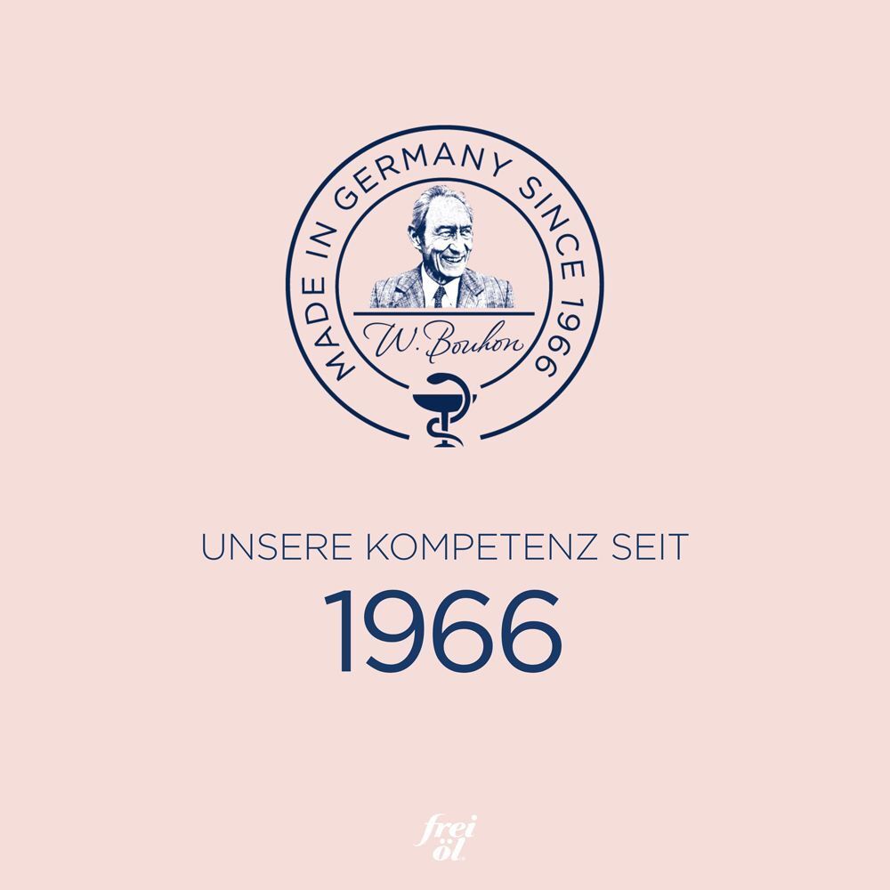 Rundes Logo: Made in Germany since 1966. Text: Unsere Kompetenz seit 1966. Marke frei öl®.