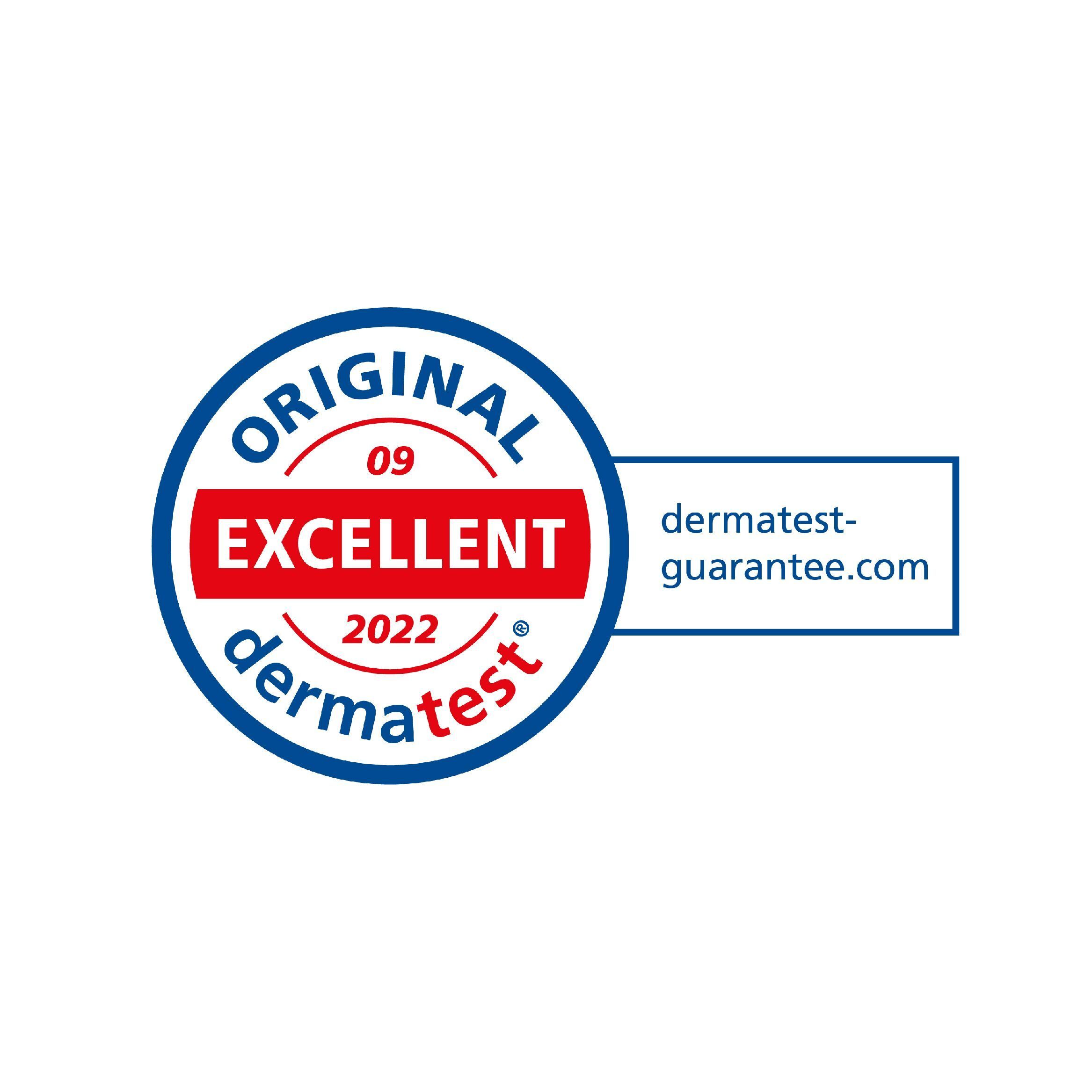 Dermatest-Siegel. Text: Original, Excellent, 2022.