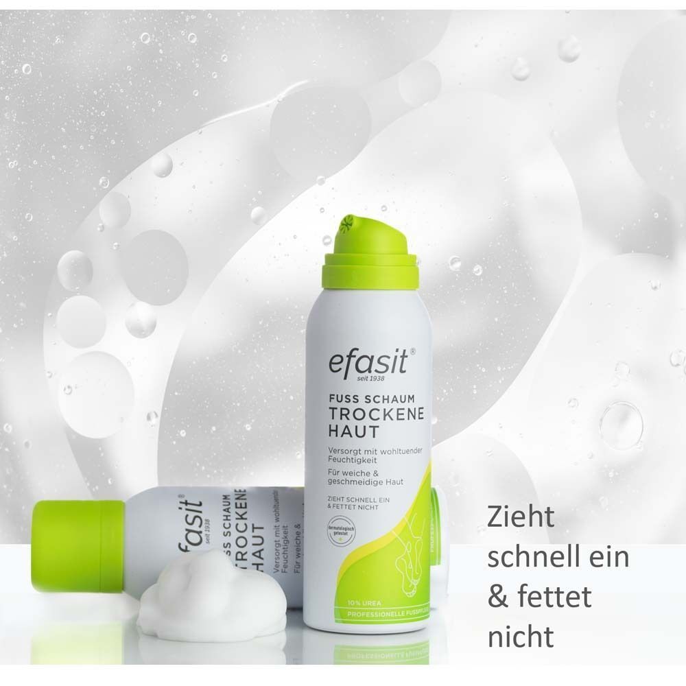 Zwei weiße Sprühflaschen mit grünem Deckel und Schaum. Text: Zieht schnell ein & fettet nicht.