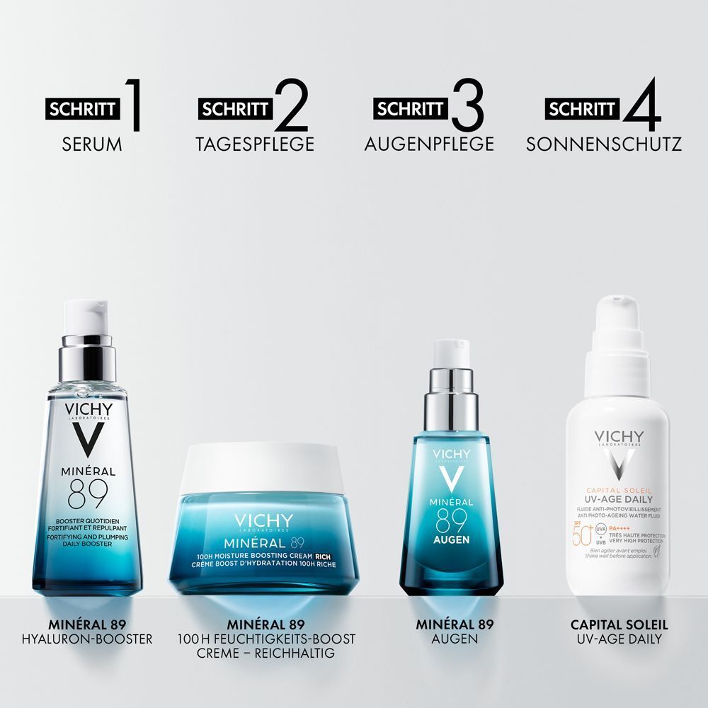 Produktreihe: Hyaluron-Booster, Tagespflege, Augenpflege, Sonnenschutz. VICHY MINERAL 89 Produkte.