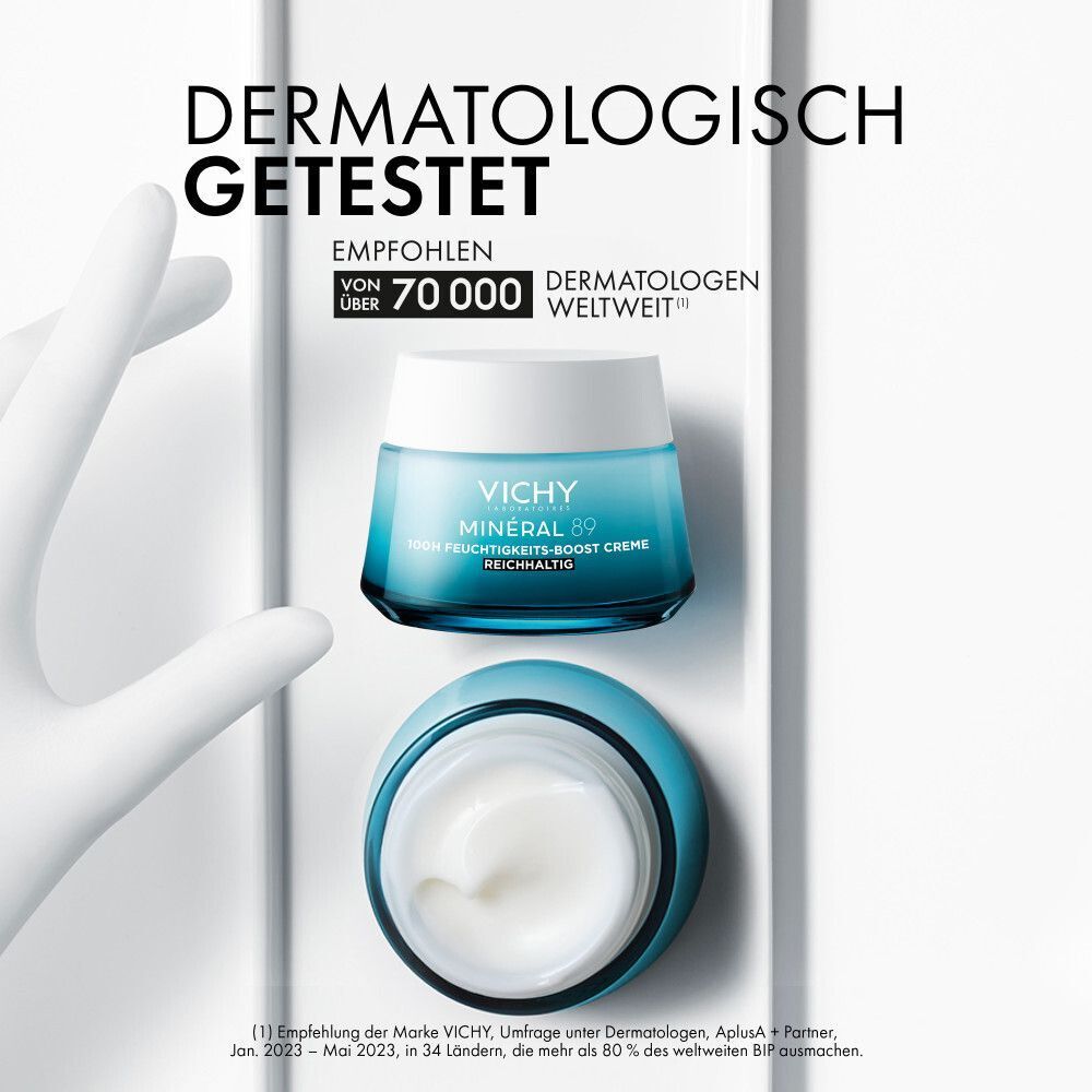 Zwei Tiegel VICHY MINERAL 89 Creme. Dermatologisch getest. Empfohlen von über 70.000 Dermatologen weltweit.
