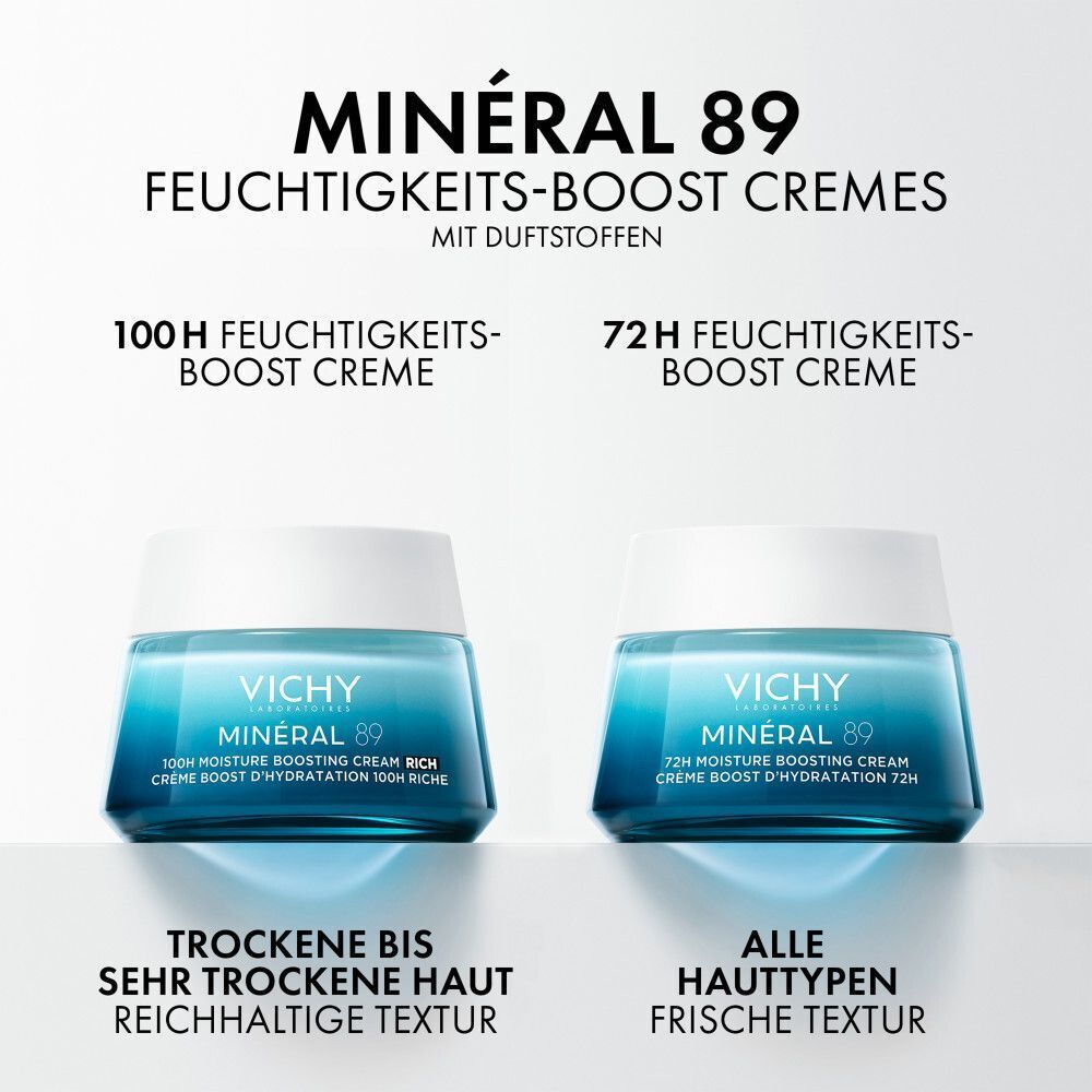 Zwei Tiegel VICHY MINERAL 89 Creme. 100H und 72H Feuchtigkeits-Boost Creme. Für trockene bis sehr trockene Haut.