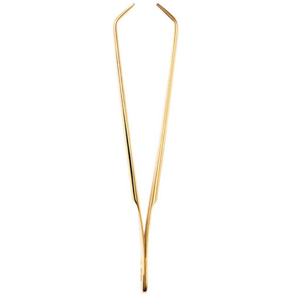 Goldfarbene Pinzette, gekröpft. Geöffnete Spitze. Einfache Form.