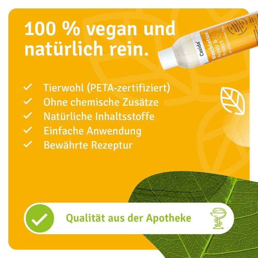 Text: Tierwohl (PETA-zertifiziert), Ohne chemische Zusätze, Natürliche Inhaltsstoffe, Einfache Anwendung, Bewährte Rezeptur. Apotheken-Qualität.
