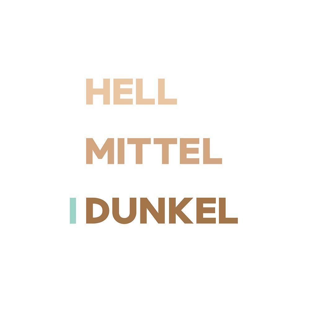 Text: Hell, Mittel, Dunkel. Farbnuancen der BB Cream Dunkel.