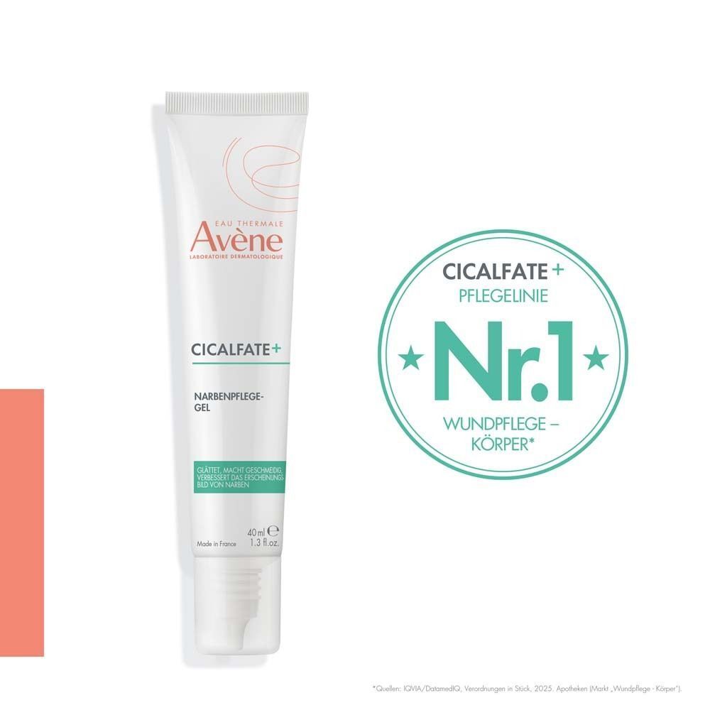 Tube Avène Cicalfate+ Narbenpflege-Gel. Weiß, grüne Schrift. Nr.1 Wundpflege-Körper. 40ml.
