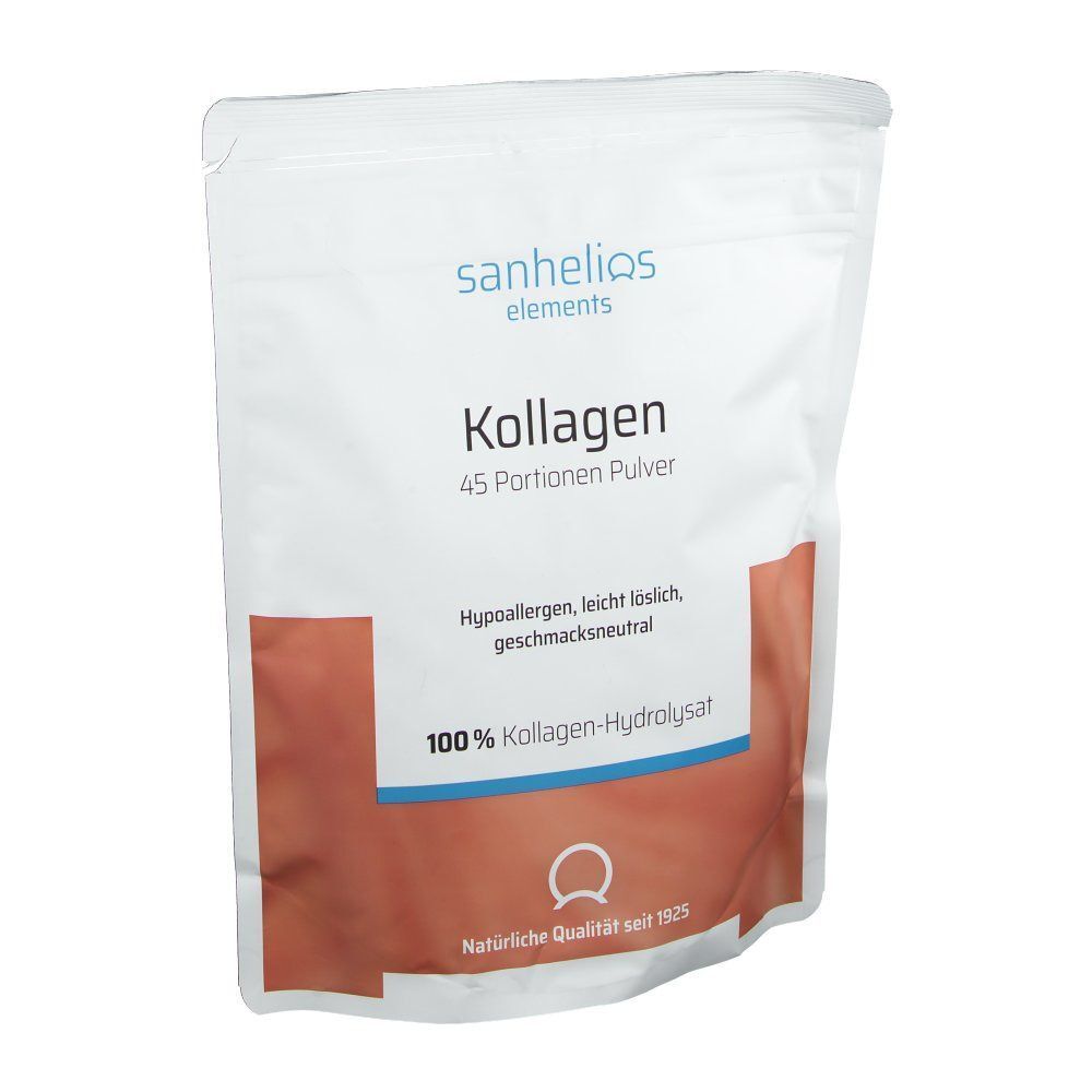 Ein Beutel Sanhelios Kollagen Pulver, 45 Portionen, 100% Kollagen-Hydrolysat.