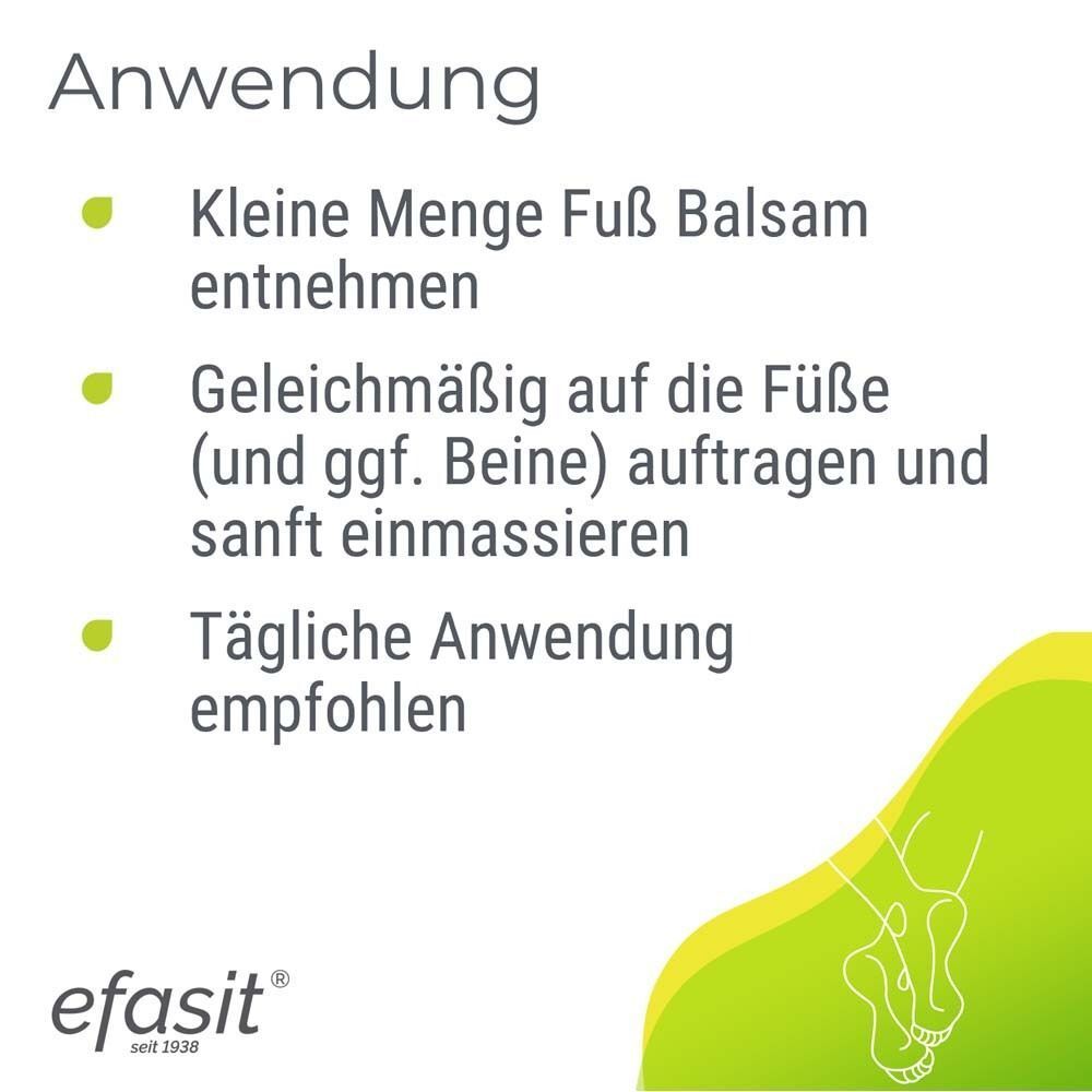 Text: Anwendung. Schritte: kleine Menge entnehmen, auftragen, einmassieren. Tägliche Anwendung empfohlen. Logo efasit®.