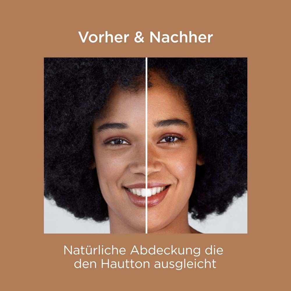Vorher-Nachher-Vergleich. Frau mit und ohne ISDIN Fusion Water Magic Bronze.