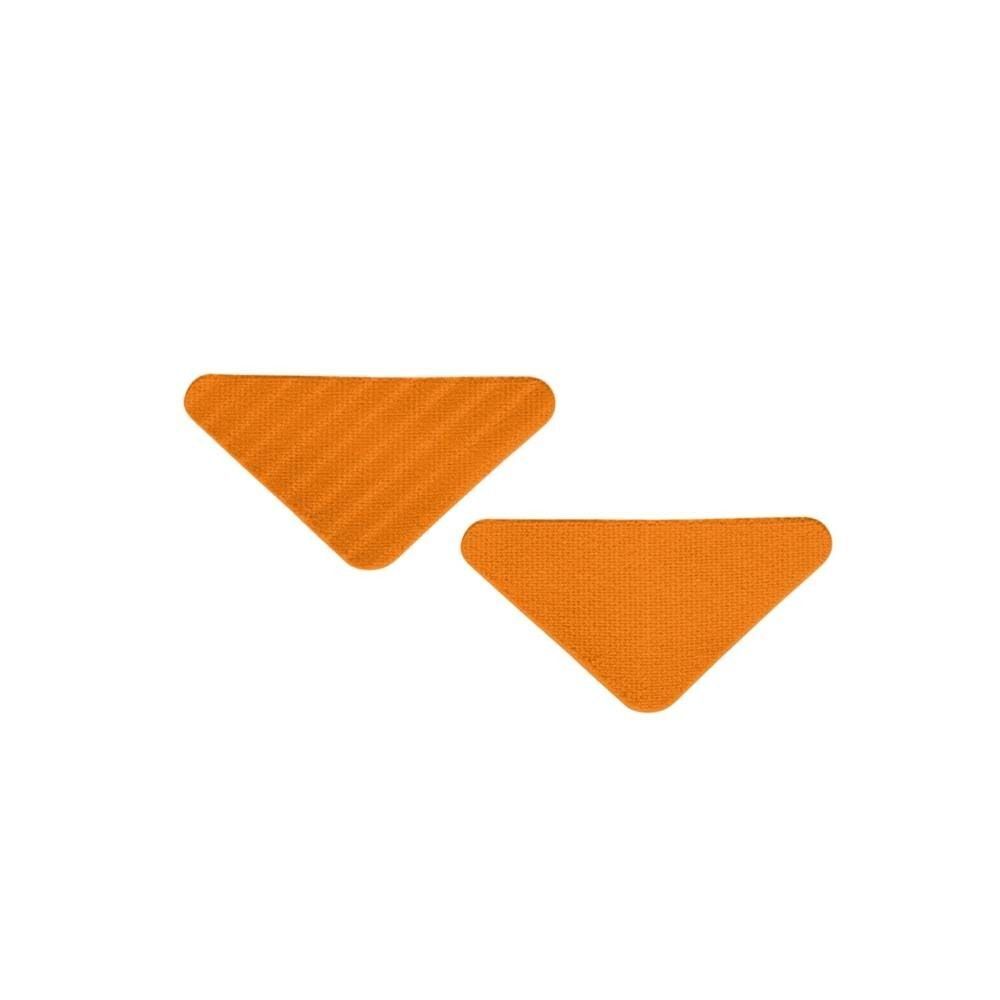 Zwei orangefarbene, dreieckige Gesichtspatches. Die Patches haben eine strukturierte Oberfläche und sind freigestellt.