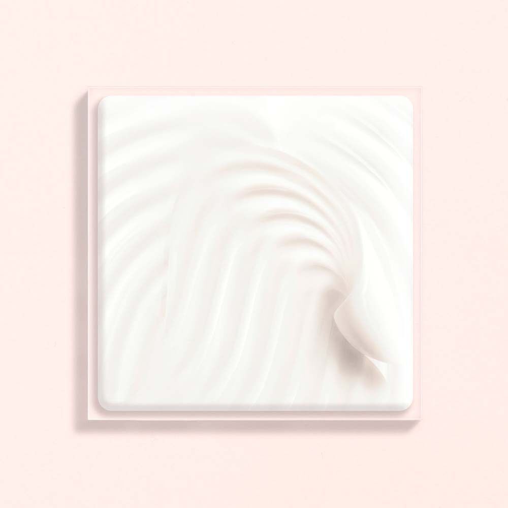 Quadratische Creme-Textur mit wellenförmigen Strukturen. Rosa Hintergrund.
