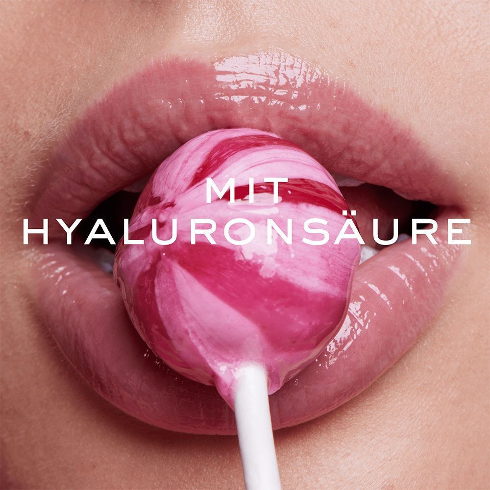 Mund mit Lollipop. Aufschrift: MIT HYALURONSÄURE.