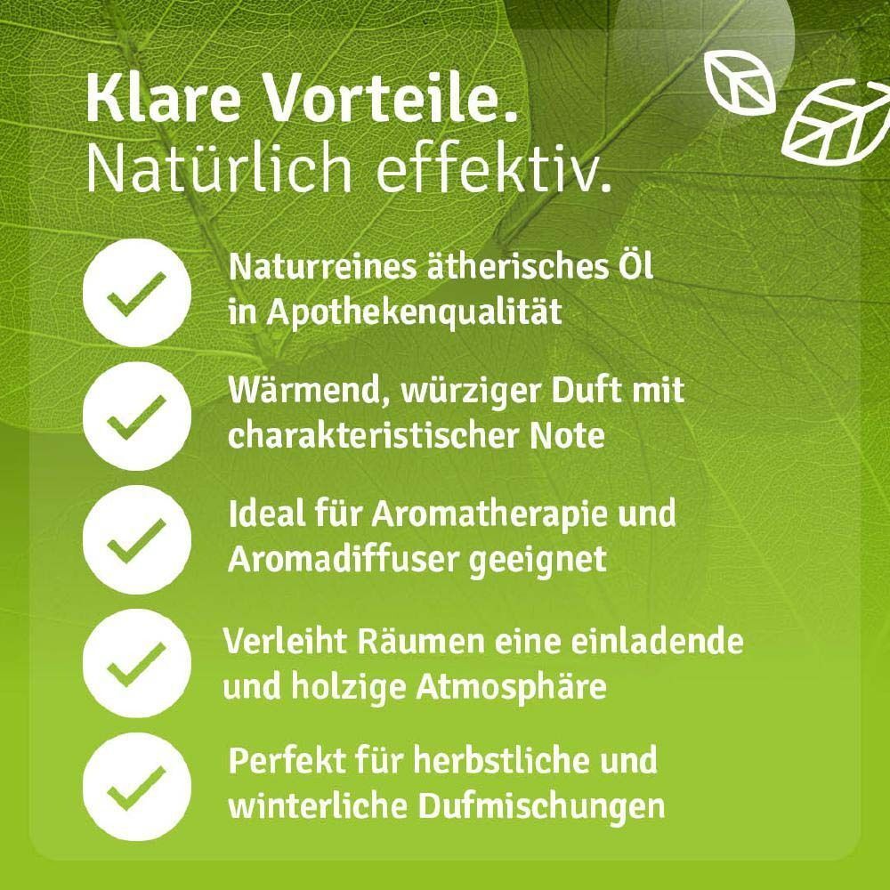 Text mit Vorteilen von Casida Zimtöl: naturreines ätherisches Öl, geeignet für Aromatherapie und Aromadiffuser.