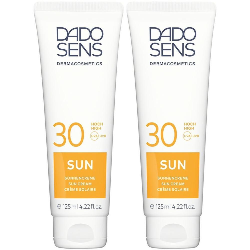 Zwei Tuben DADO SENS Sonnencreme LSF 30, je 125ml.