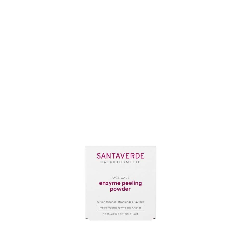 Weiße Verpackung mit Aufschrift: SANTAVERDE ORGANIC SKIN CARE FACE CARE enzyme peeling powder.