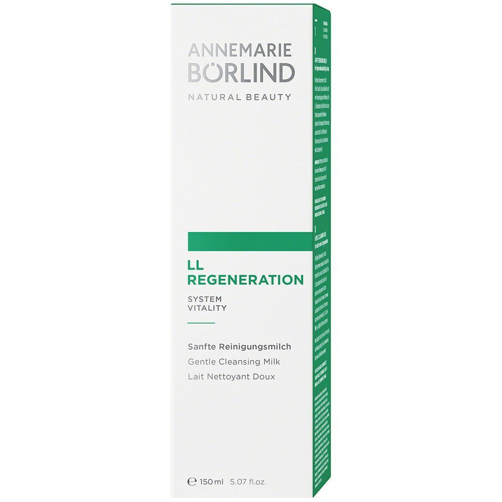 Weiße Produktverpackung für ANNEMARIE BÖRLIND LL REGENERATION Sanfte Reinigungsmilch.