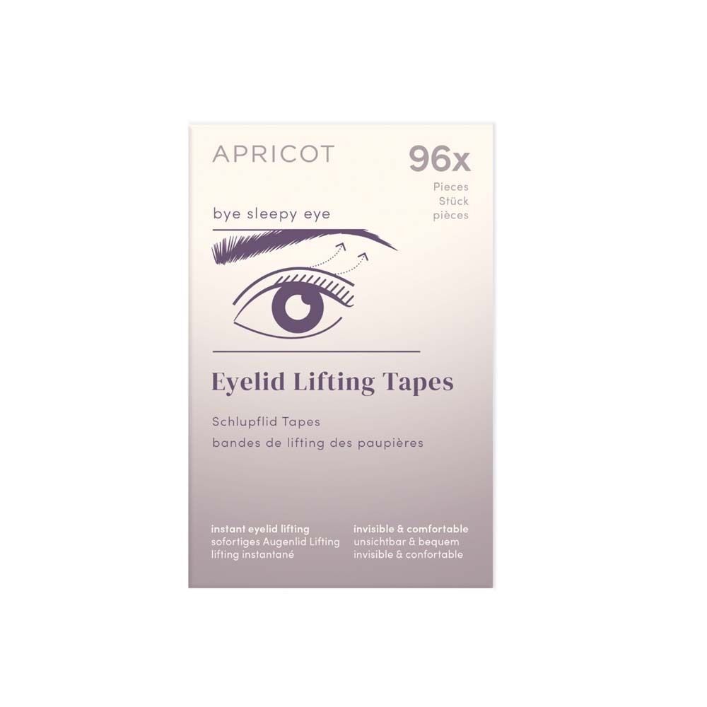 Verpackung von APRICOT Eyelid Lifting Tapes. Enthält 96 Stück. Aufdruck mit Augen-Illustration und Produktbezeichnung.