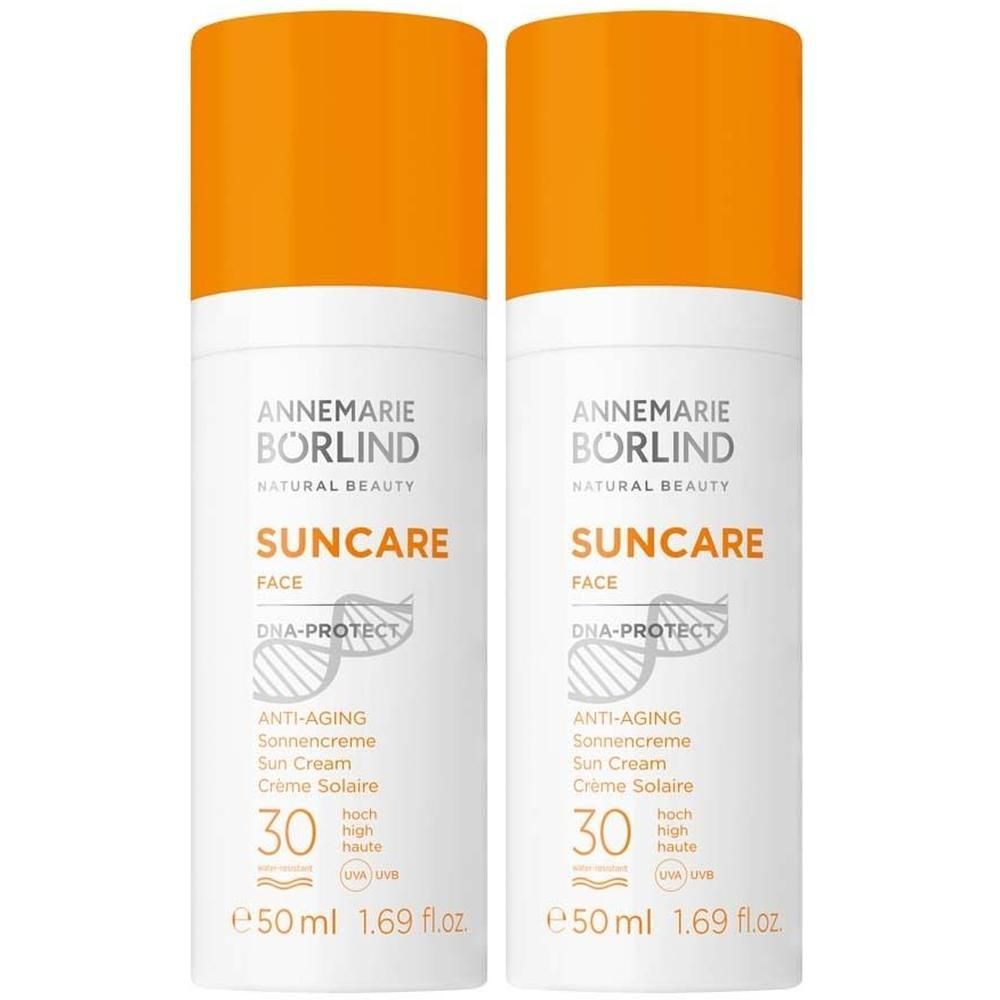 Zwei Flaschen ANNEMARIE BÖRLIND Suncare Face DNA Protect LSF 30, je 50ml.