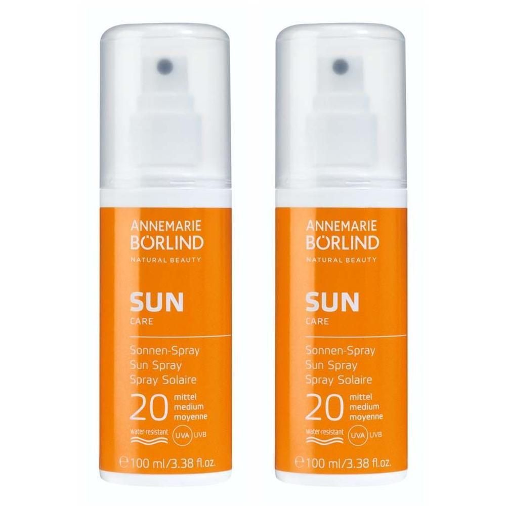 Zwei Flaschen ANNEMARIE BÖRLIND Sonnenspray LSF 20, je 100ml.