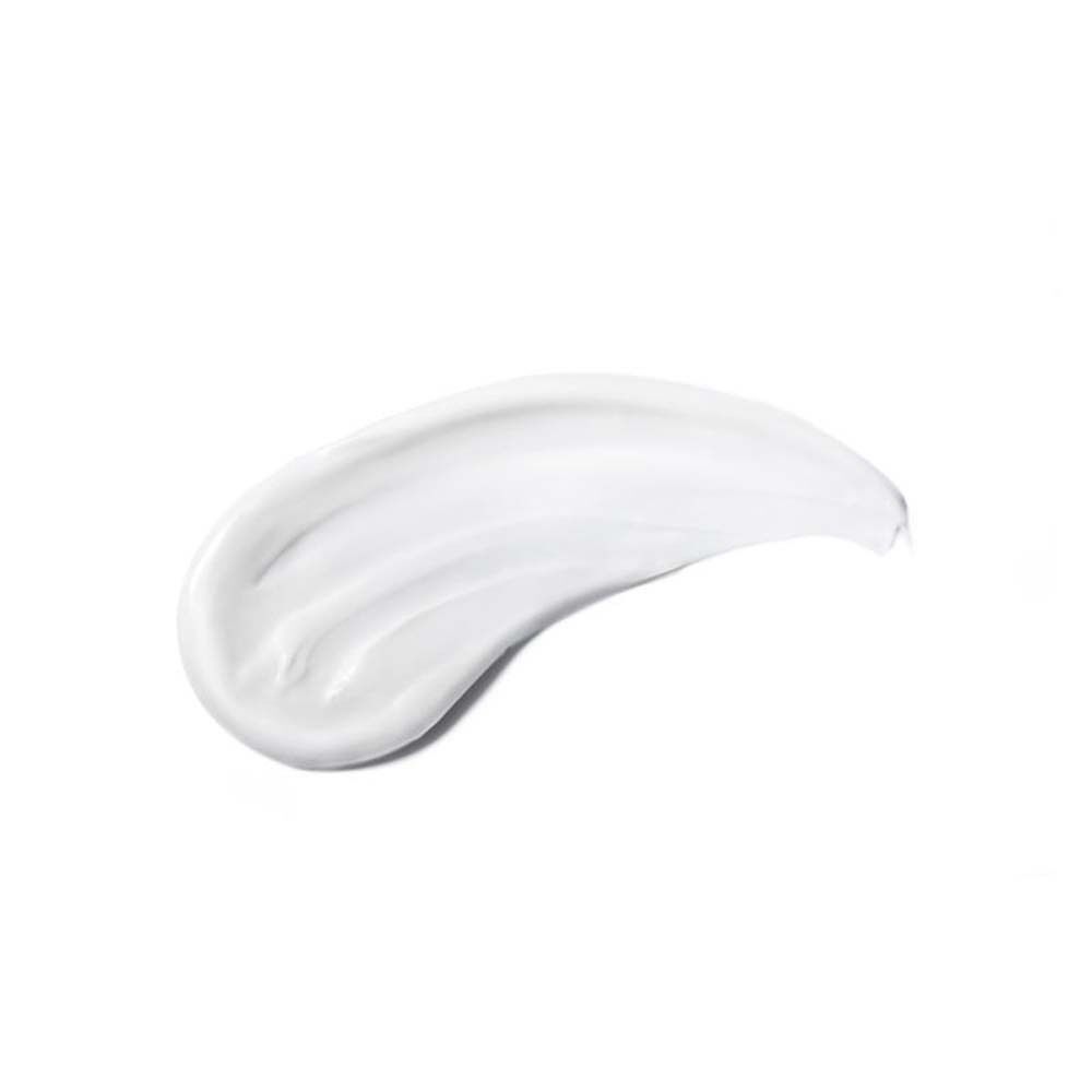 Eine weiße Creme-Texturprobe auf weißem Hintergrund.