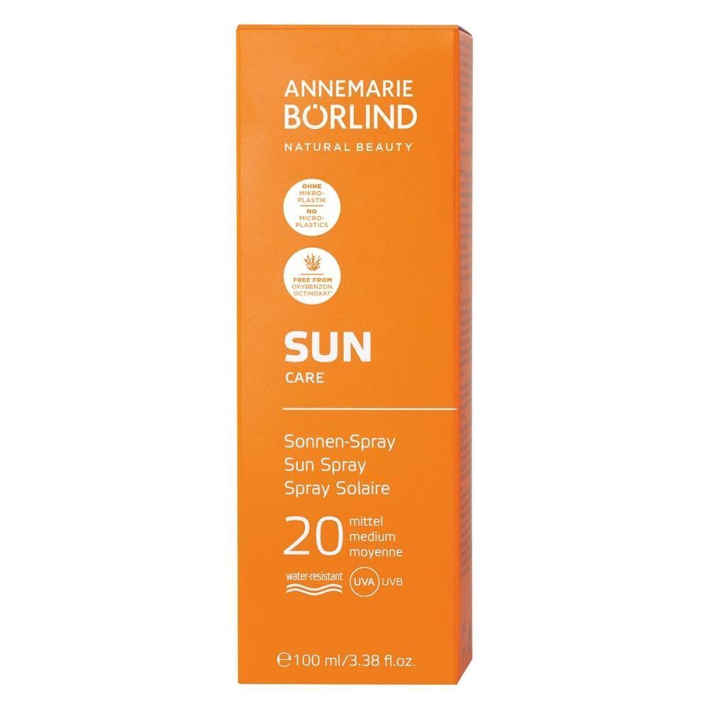 ANNEMARIE BÖRLIND Sonnenspray LSF 20, 100ml, in orangefarbener Verpackung.