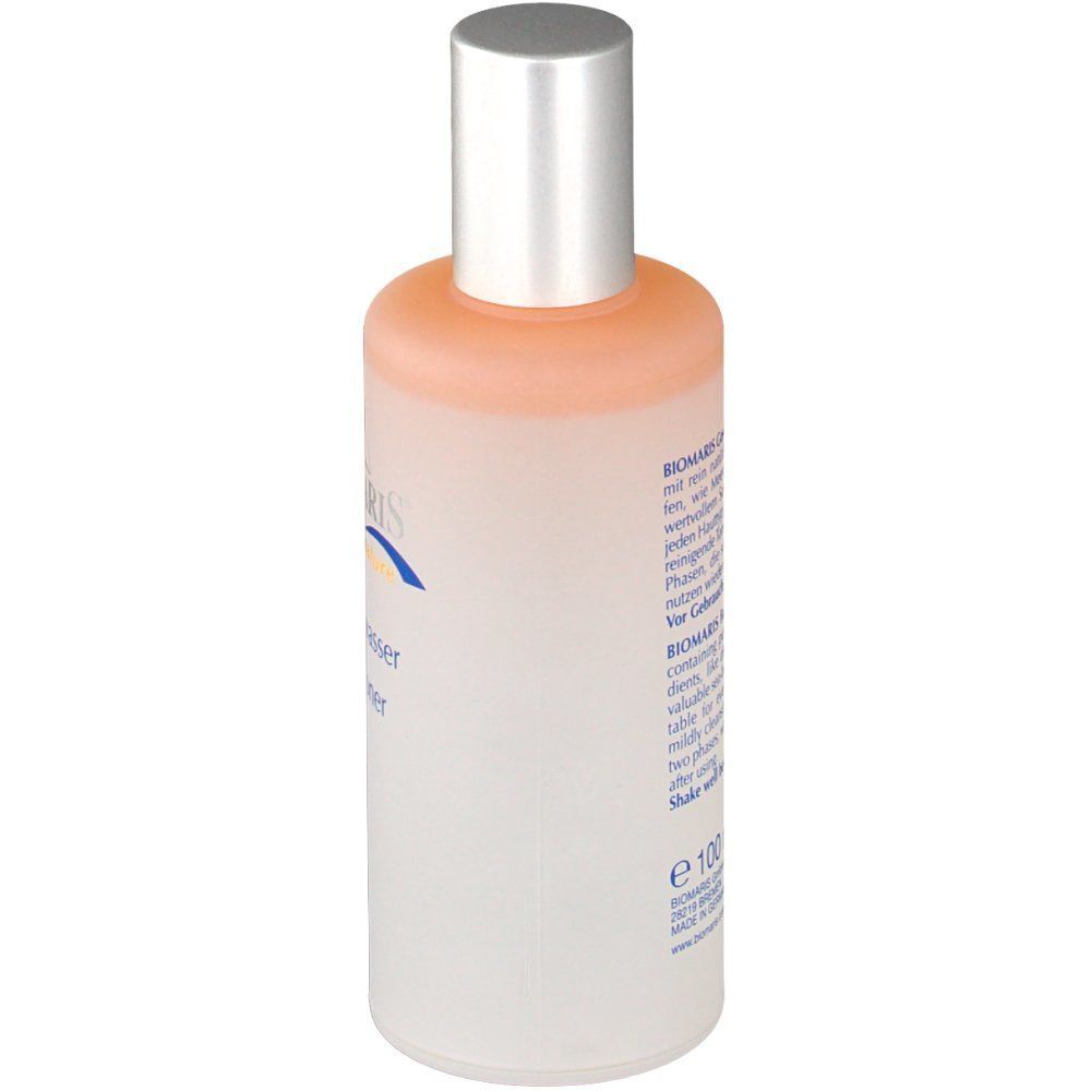 BIOMARIS Gesichtswasser nature Flasche. Zylindrische, weiße Flasche mit silbernem Deckel. Aufschrift: BIOMARIS, Gesichtswasser, Facial Toner. E 100 ml.