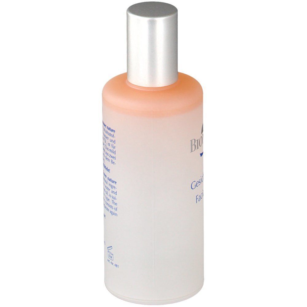 BIOMARIS Gesichtswasser nature Flasche. Zylindrische, weiße Flasche mit silbernem Deckel. Aufschrift: BIOMARIS, Gesichtswasser, Facial Toner.