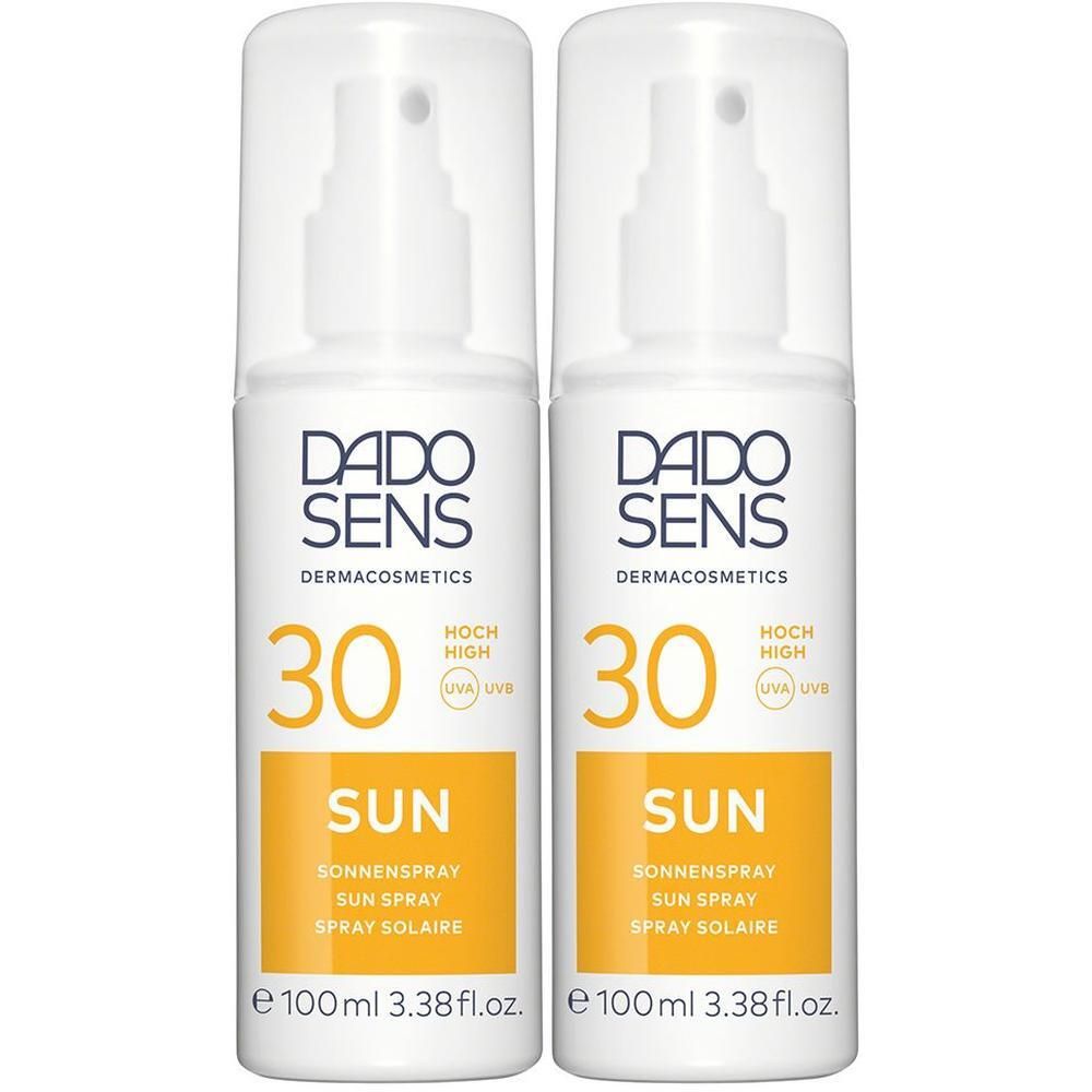 Zwei Flaschen DADO SENS Sonnenspray LSF 30, je 100 ml.