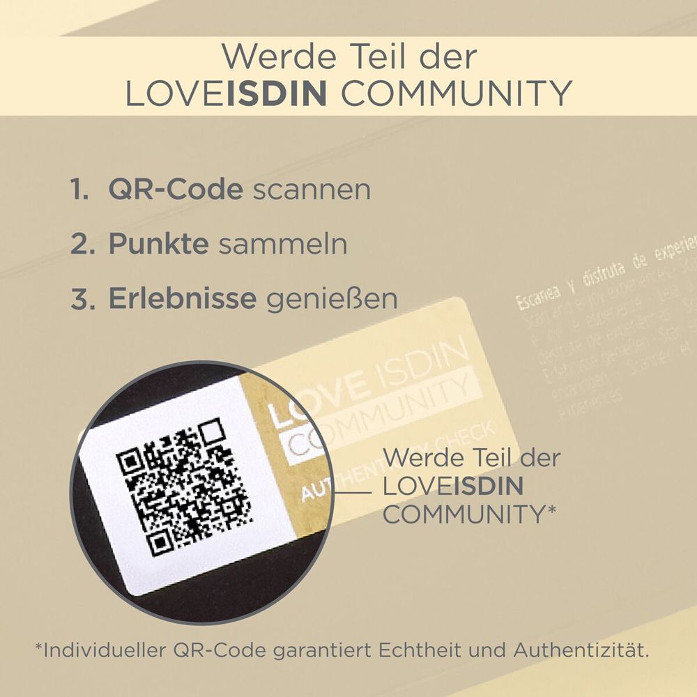 QR-Code und Text: Werde Teil der LOVEISDIN COMMUNITY. Scanne QR-Code, sammle Punkte, genieße Erlebnisse.