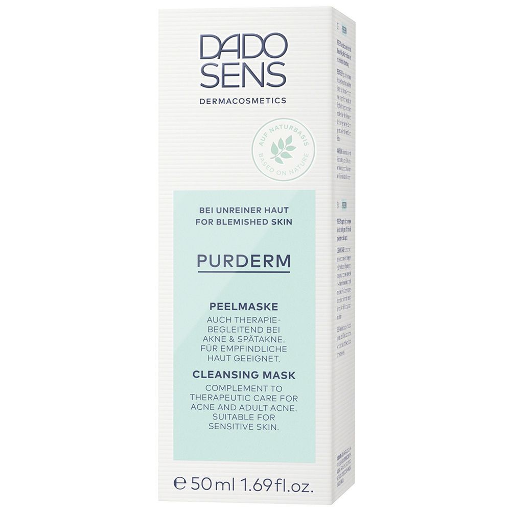 Weiße Faltschachtel DADO SENS PURDERM Peelingmaske für unreine Haut, 50ml.