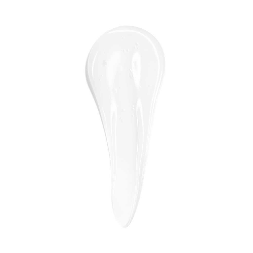 Nahaufnahme eines transparenten Gels. Die Textur ist glatt und tropfenförmig.