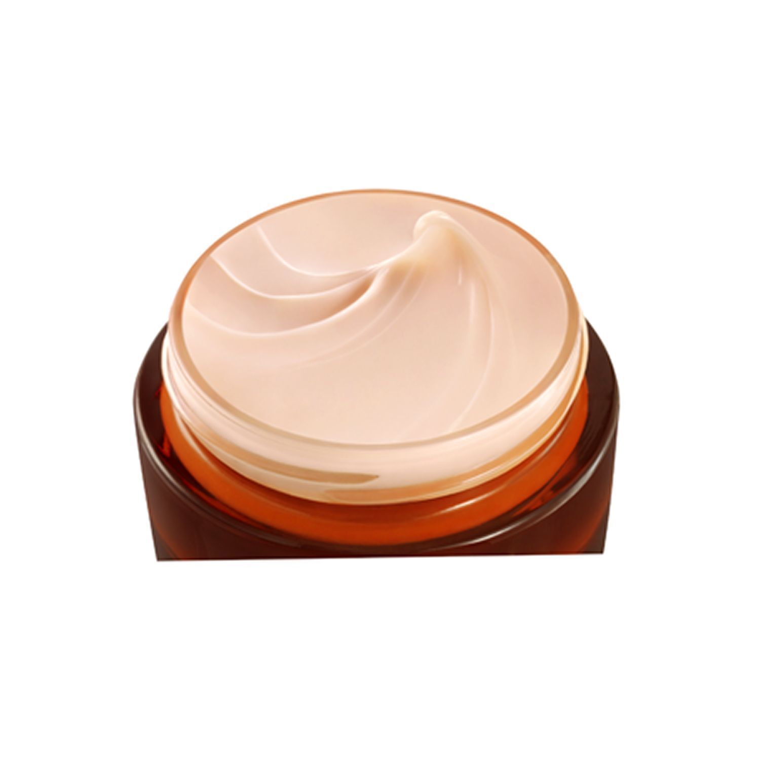 Nahaufnahme der Creme in einem Tiegel. Cremefarbene Creme mit gewellter Oberfläche.