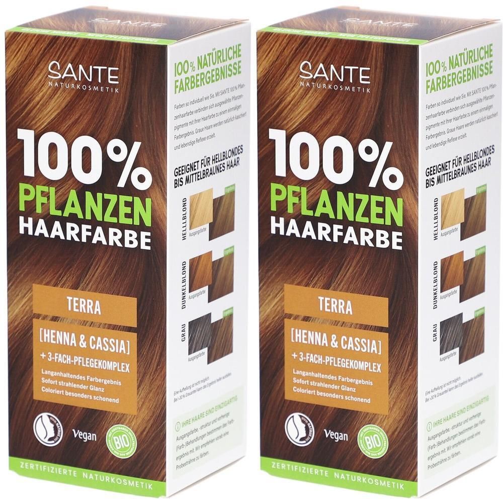 100% Pflanzenhaarfarbe mit 3-Fach Pflegekomplex terra 04 2x 2x100 g
