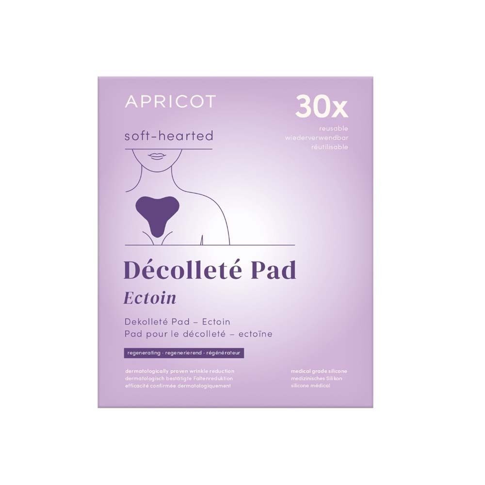 Verpackung mit Pad. Aufschrift: APRICOT, Décolleté Pad Ectoin. Abbildung einer Frau mit Pad auf der Brust.