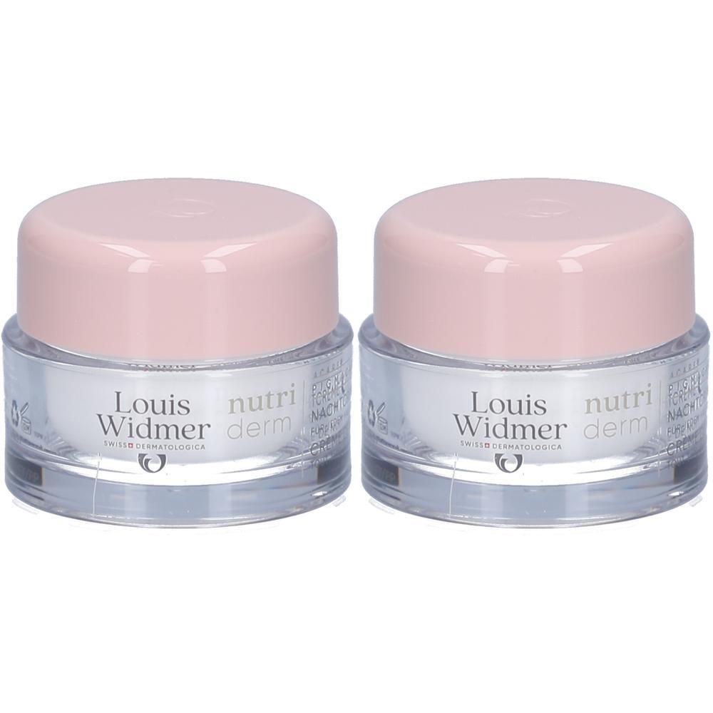 Zwei Cremetiegel mit rosa Deckel. Auf den Tiegeln steht "Louis Widmer nutri derm".