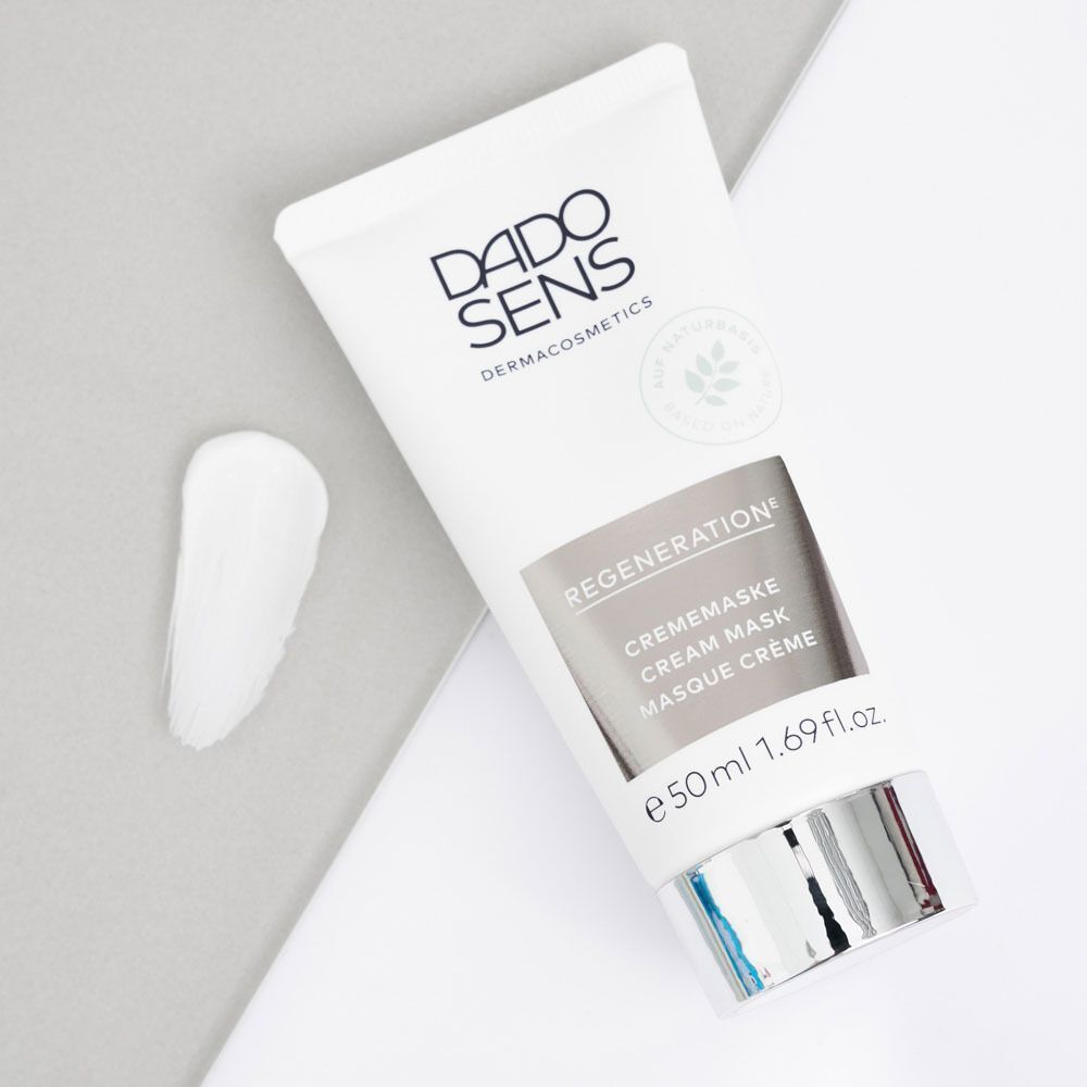 Tube DADO SENS REGENERATION Crememaske mit einer Probe der Creme.