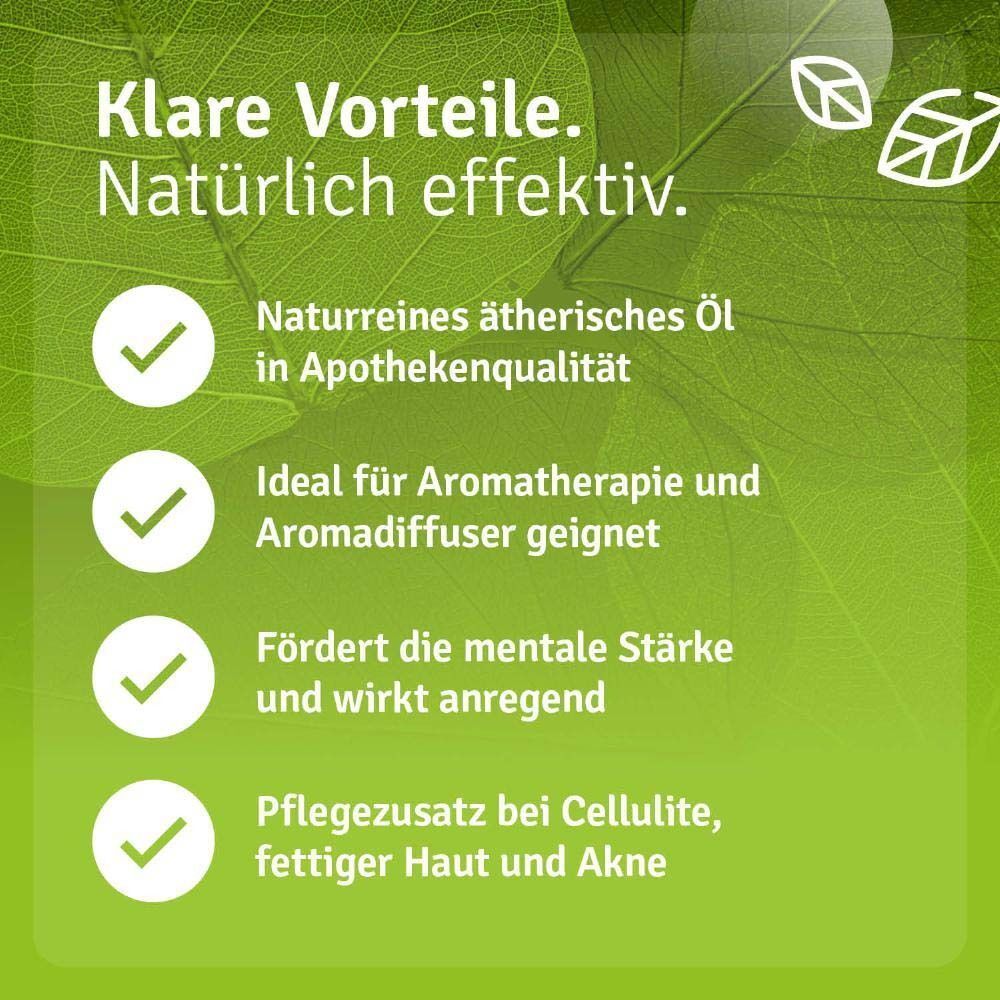 Flasche Casida® Grapefruit Öl. Schwarze Kappe, weißes Etikett mit rotem Band. Text: Grapefruit Öl, Citrus paradisi, therapeutische Qualität. Vorteile: Aromatherapie, Cellulite.