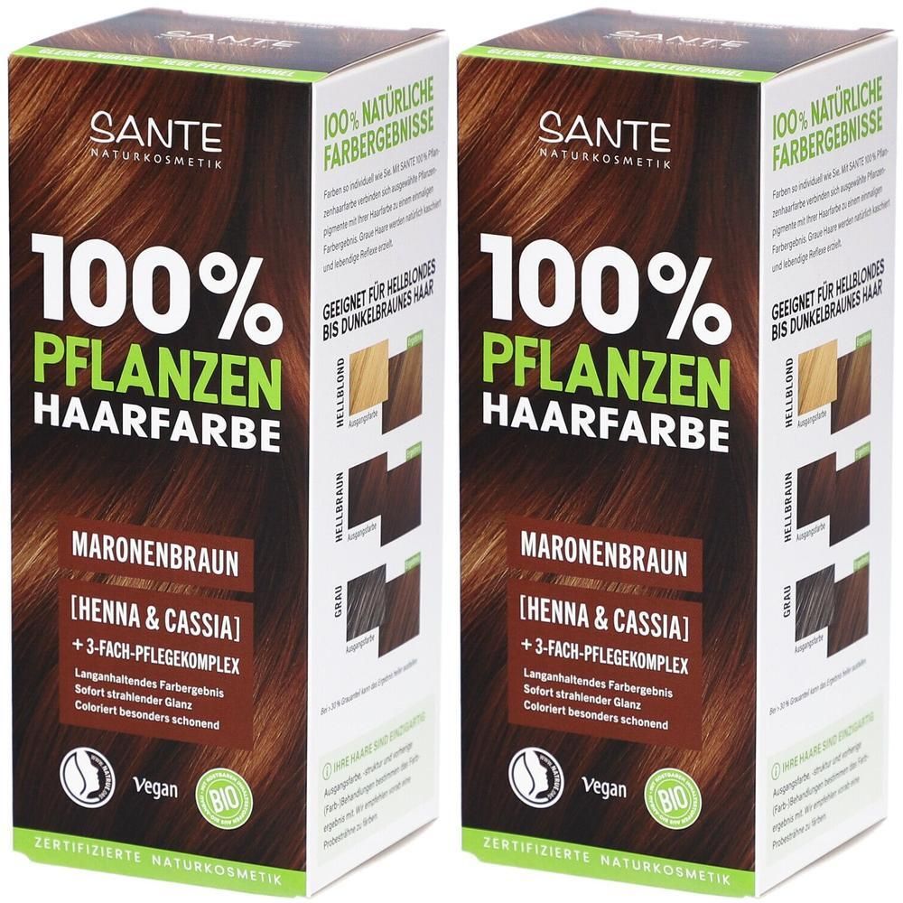 100% Pflanzenhaarfarbe mit 3-Fach Pflegekomplex maronenbraun 08 2x 2x100 g
