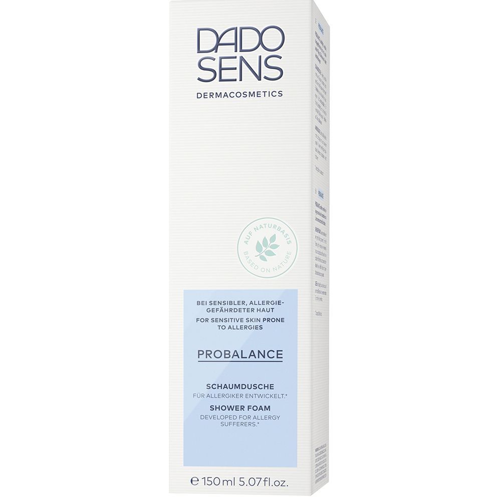 Verpackung der DADO SENS PROBALANCE Schaumdusche, 150ml, für sensible Haut.