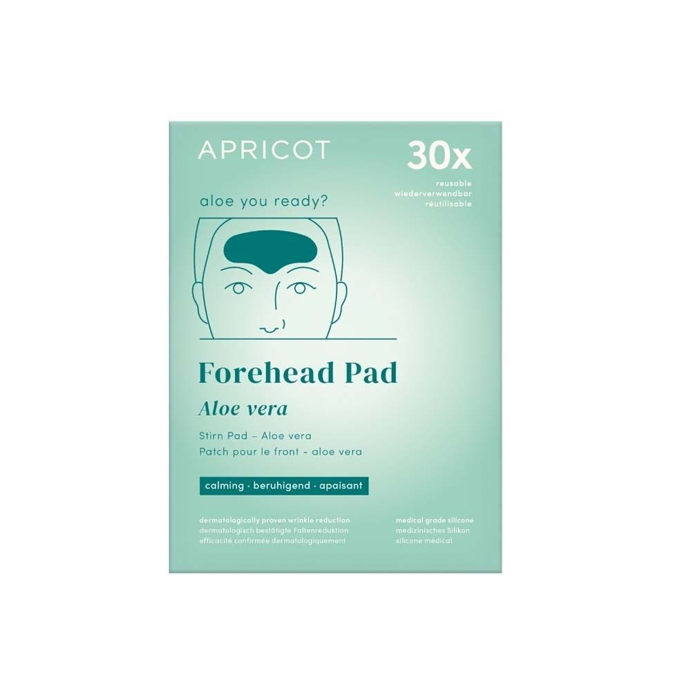 Verpackung Stirn Pad mit Aloe Vera. Marke APRICOT. 30 Stück. Produktabbildung und Text.