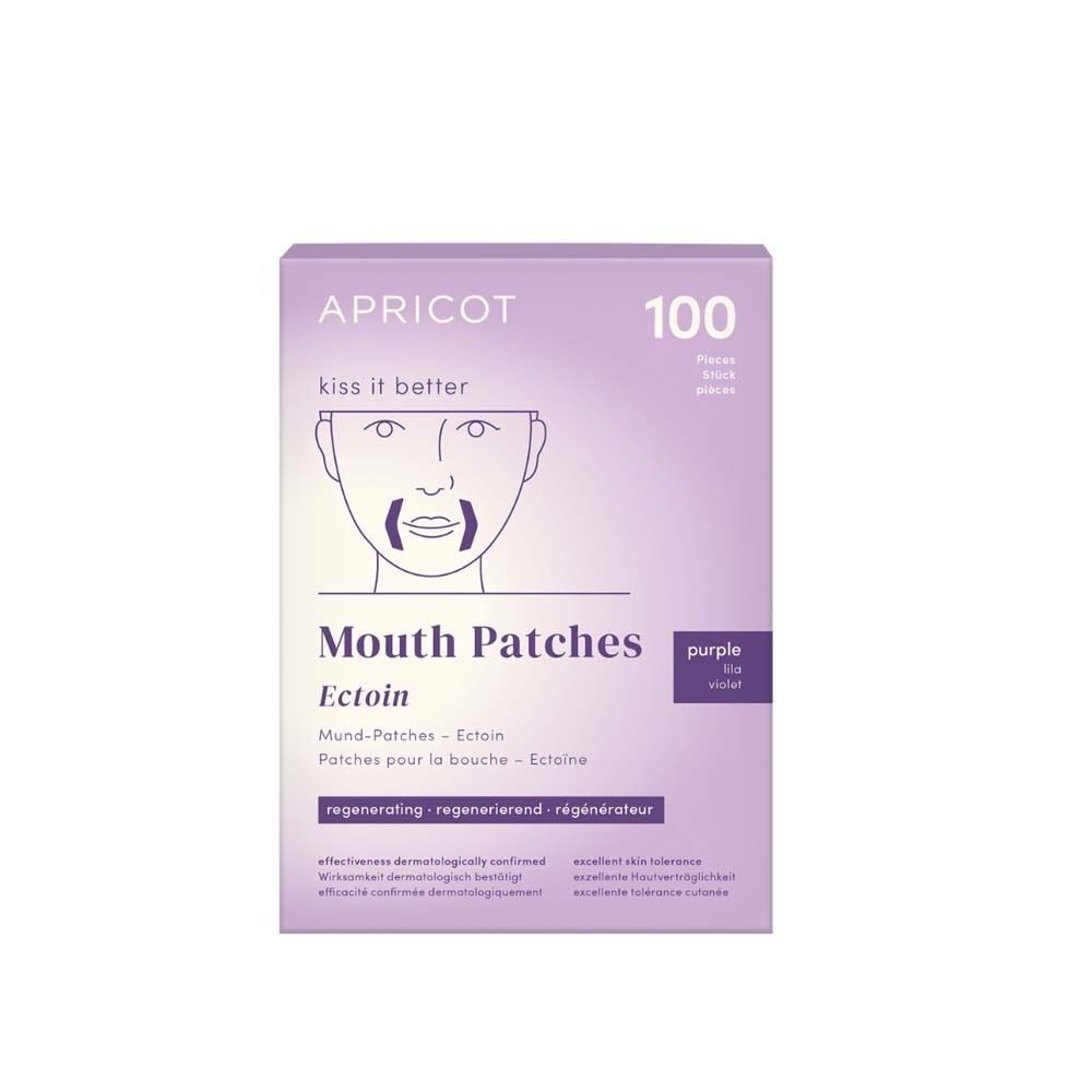 APRICOT Mouth Patches Packung, lila, 100 Stück. Aufdruck: Ectoin, Mund-Patches.