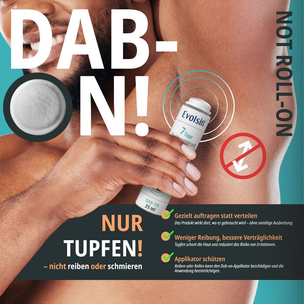 Evolsin 7 Tage Antitranspirant Dab-On: Tupfen statt reiben, Applikatorschutz.