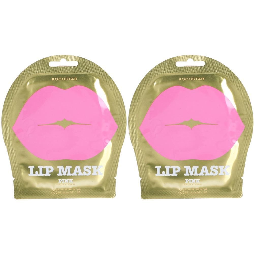 Zwei goldfarbene Verpackungen mit rosa Lippenmasken. Auf jeder Verpackung steht "KOCOSTAR" und "LIP MASK PINK".