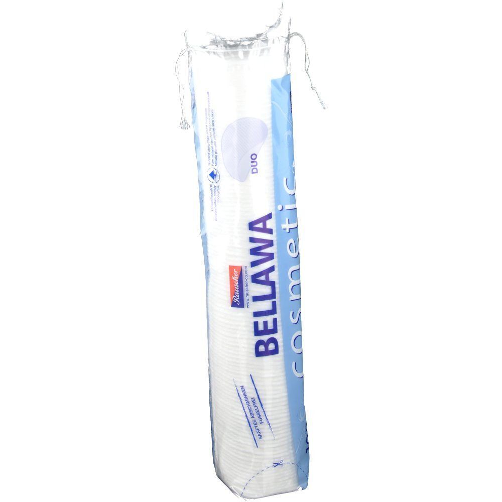 Eine Packung Wattepads. Aufschrift: BELLAWA Cosmetic PADS. Duo-Packung.