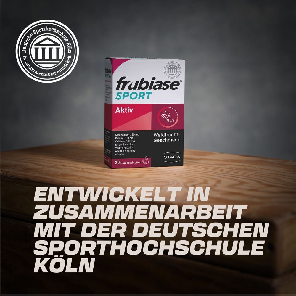 frubiase® SPORT-Packung. Text: Entwickelt in Zusammenarbeit mit der Deutschen Sporthochschule Köln.