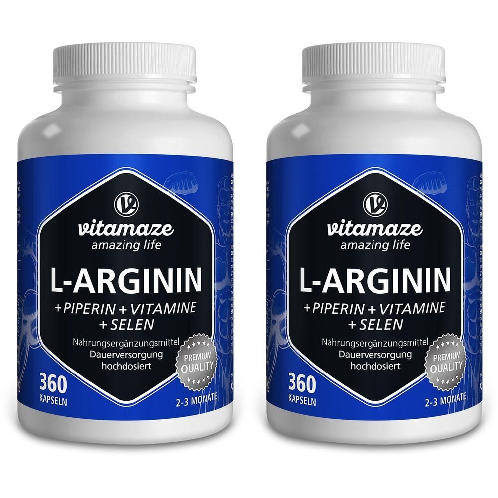 L-Arginin 750 mg hochd.+Piperin+Vitamine Kapseln 2x 2x360 St