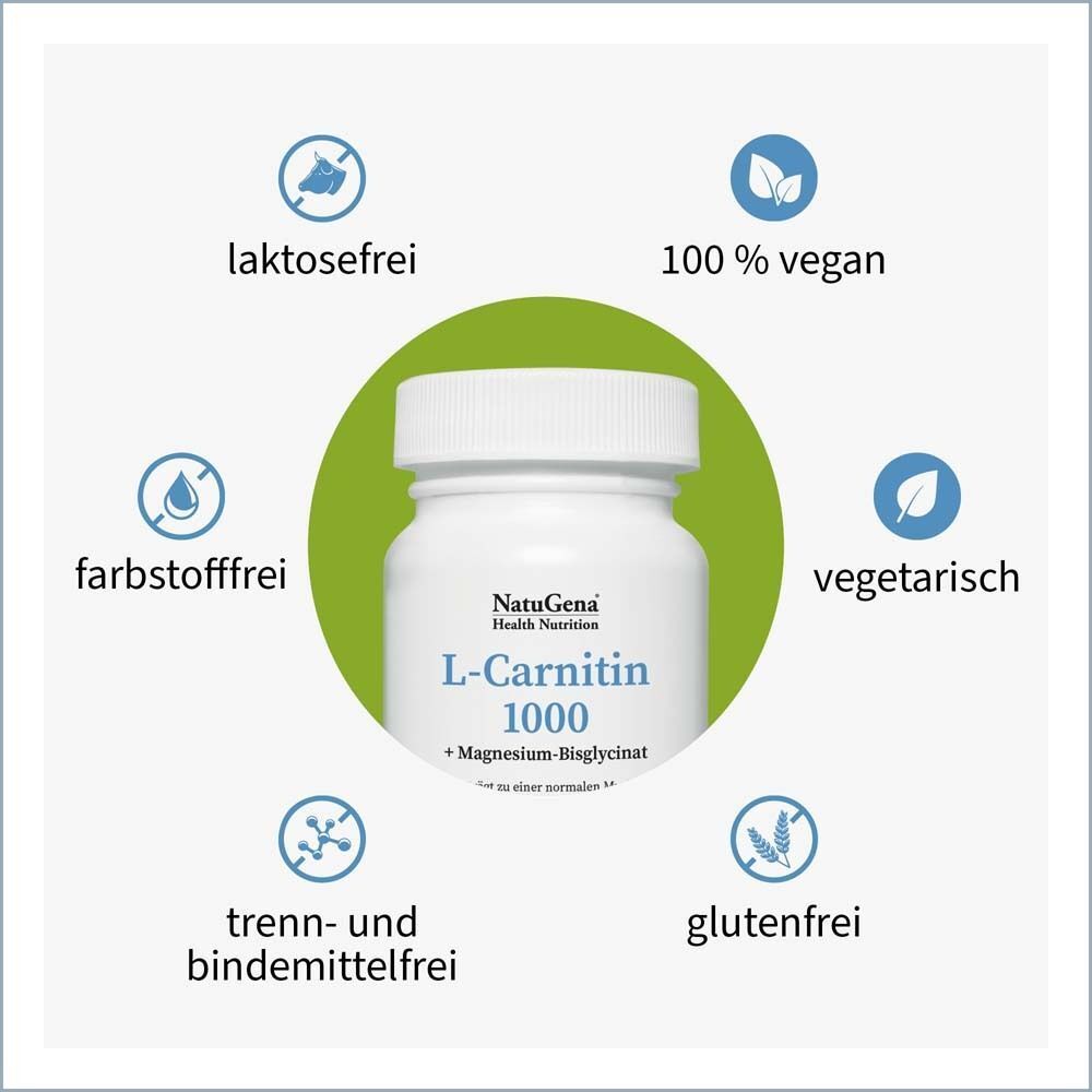 Weiße Flasche mit Schraubverschluss, umgeben von Icons. Icons zeigen: laktosefrei, 100% vegan, farbstofffrei, vegetarisch, trenn- und bindemittelfrei, glutenfrei.